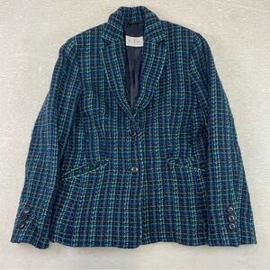 Flick Pure New Wool Tweed Blazer Blue Plaid Women's Size 8